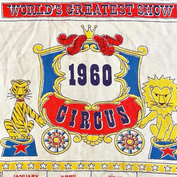 Vintage 1960 Ringling Bros and Barnum & Bailey Circus Calendar Kitchen Towel - Picture 4 of 12